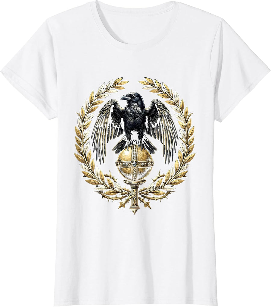 Women's Majesty Halloween Raven on Royal Orb T-Shirt - White