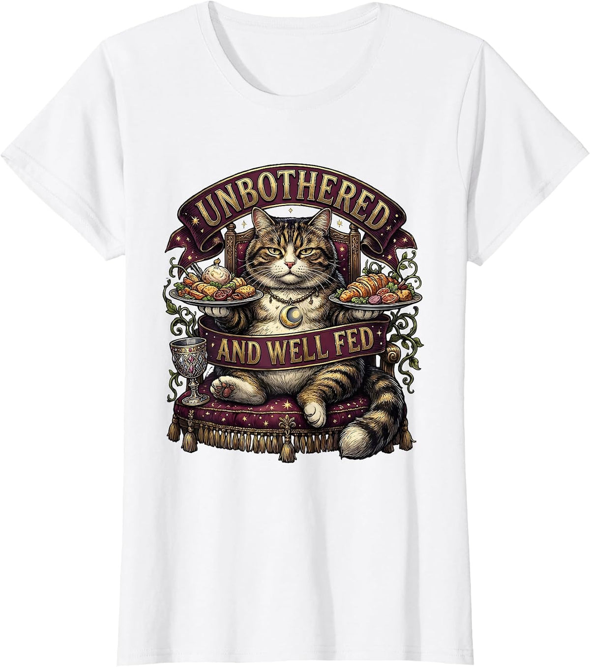 Women's Unbothered and Well Fed Funny Relaxed Design T-Shirt - White