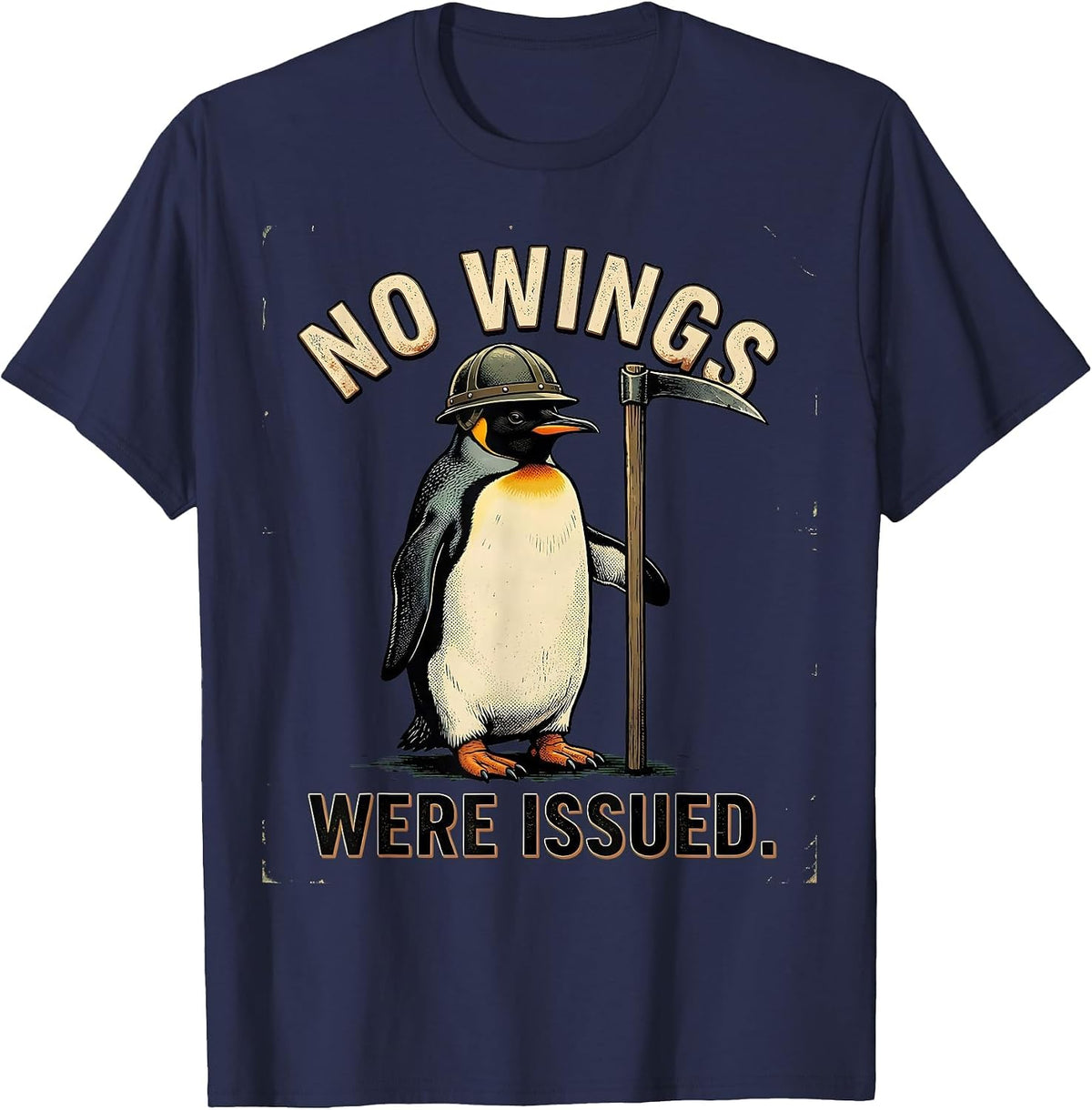 Men's No Wings Were Issued Vintage Tactical Penguin Funny Meme T-Shirt - Navy Blue
