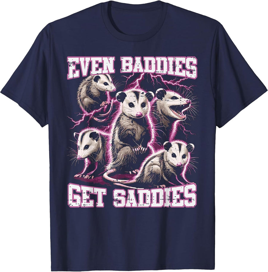 Opossum Baddies Get Saddies Funny Possum Humor Women Men Kid T-Shirt - Navy Blue
