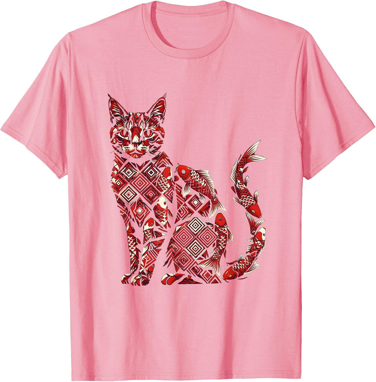 Koi Fish Cat Silhouette Art Design T-Shirt - Pink