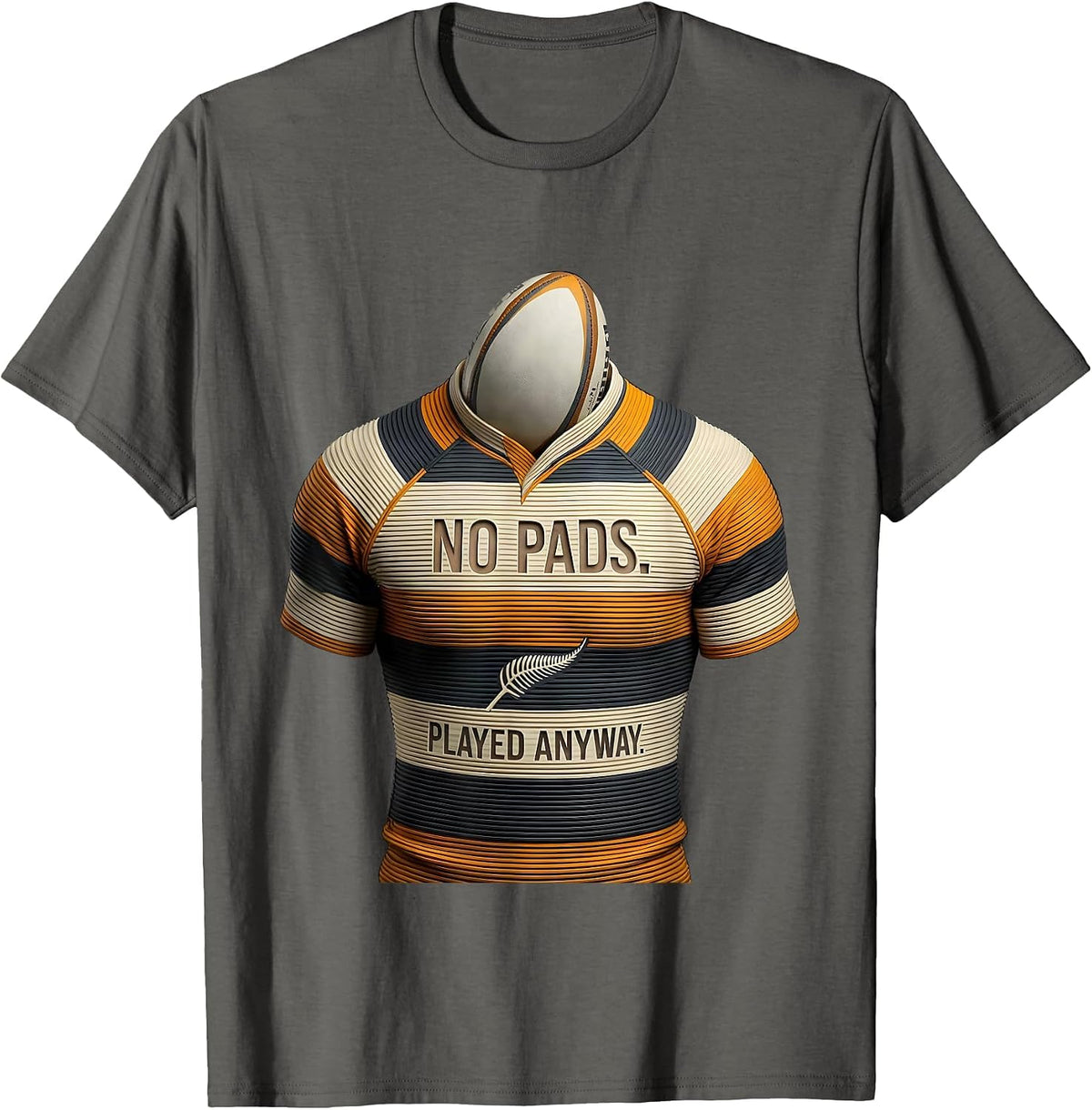 No Pads Played Anyway Disrupted Stripe Kiwi Rugby Pride T-Shirt - Asphalt Grey