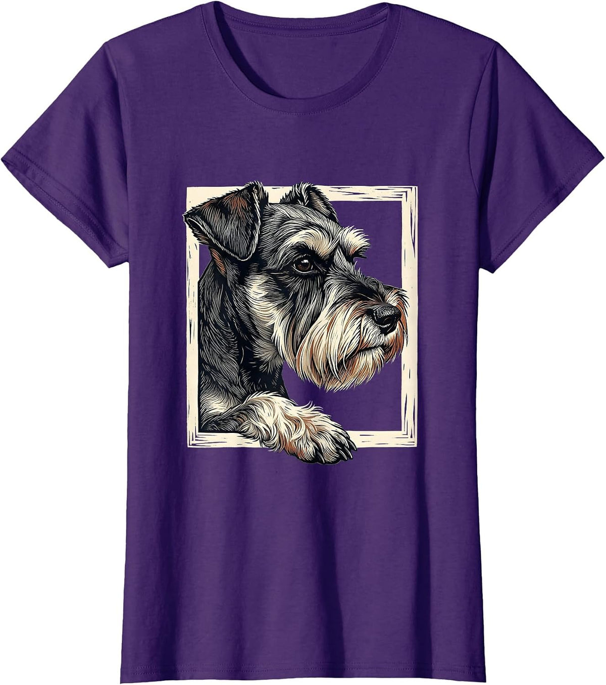 Women's Miniature Schnauzer Linocut Dog Lover Gift T-Shirt - Purple