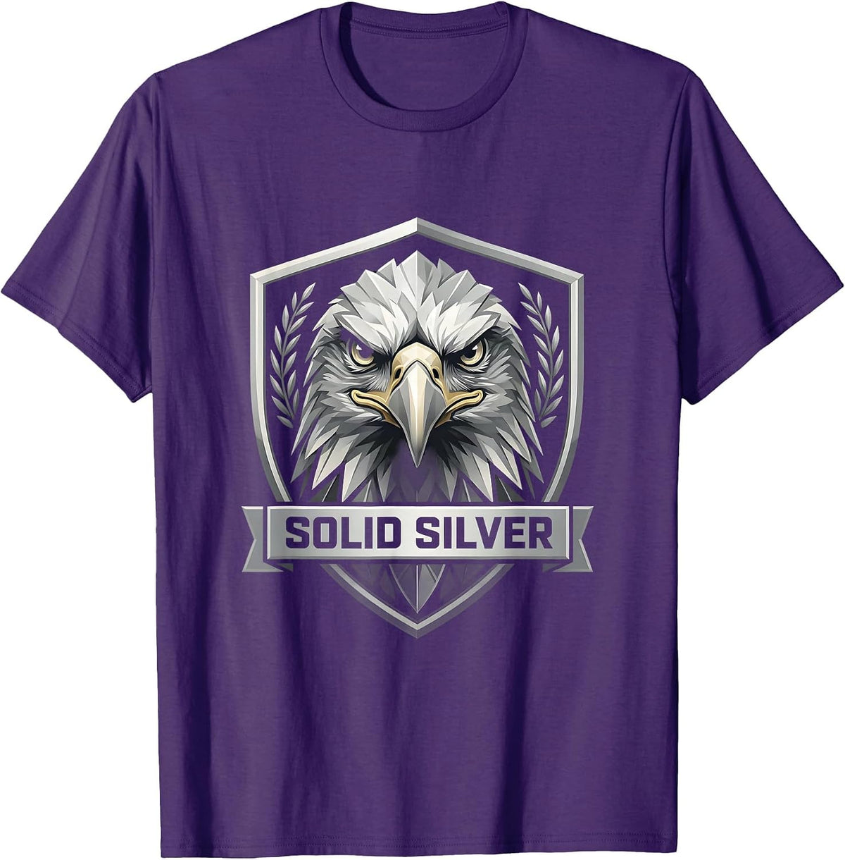Men's Solid Silver Eagle Shield Emblem Casual Graphic T-Shirt - Purple