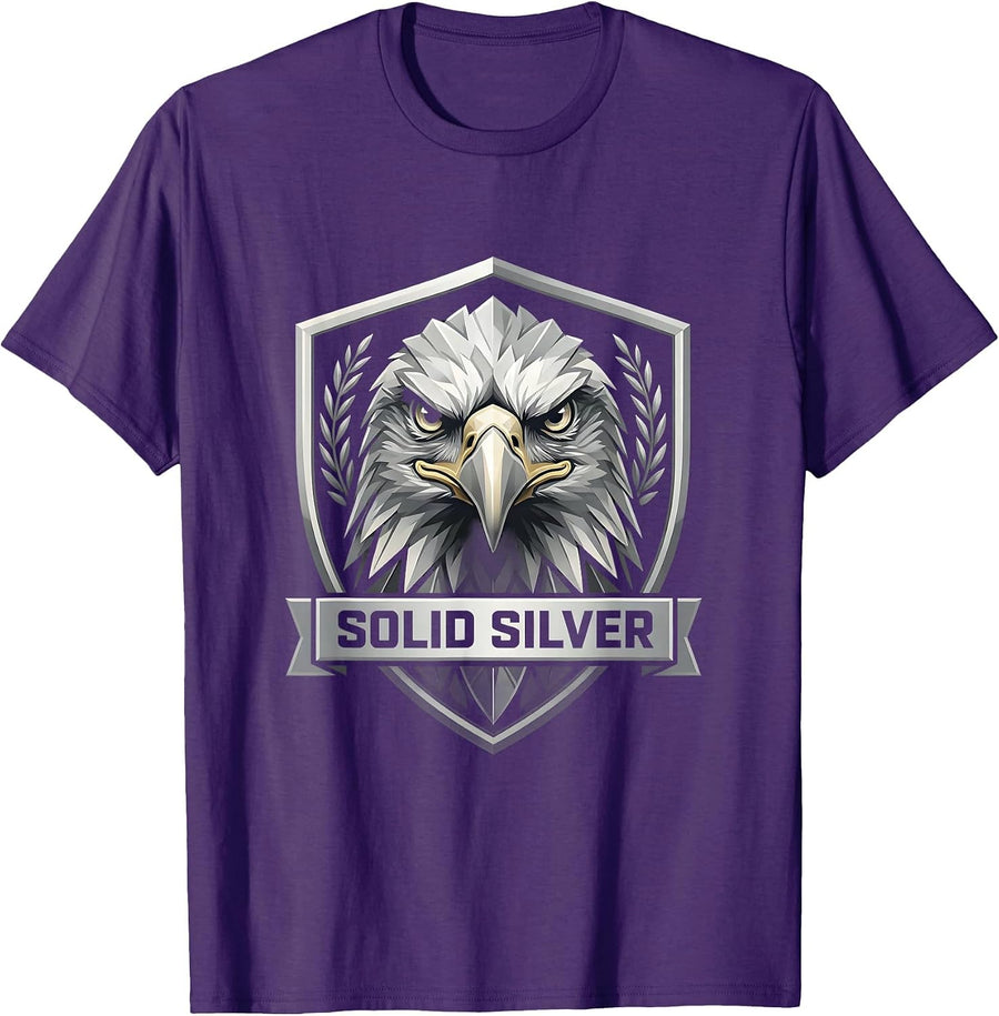 Men's Solid Silver Eagle Shield Emblem Casual Graphic T-Shirt - Purple