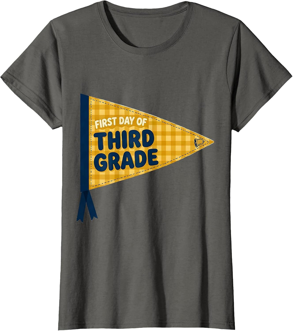 Women's First Day of Third Grade Preppy Pennant Back to School T-Shirt - Asphalt Grey