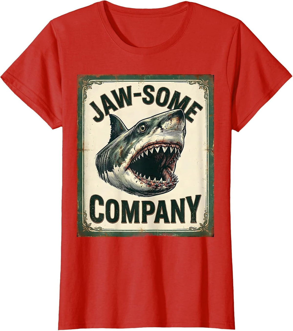 Women's Jaw-Some Company Vintage Shark Jaw Halloween Costume T-Shirt - Red