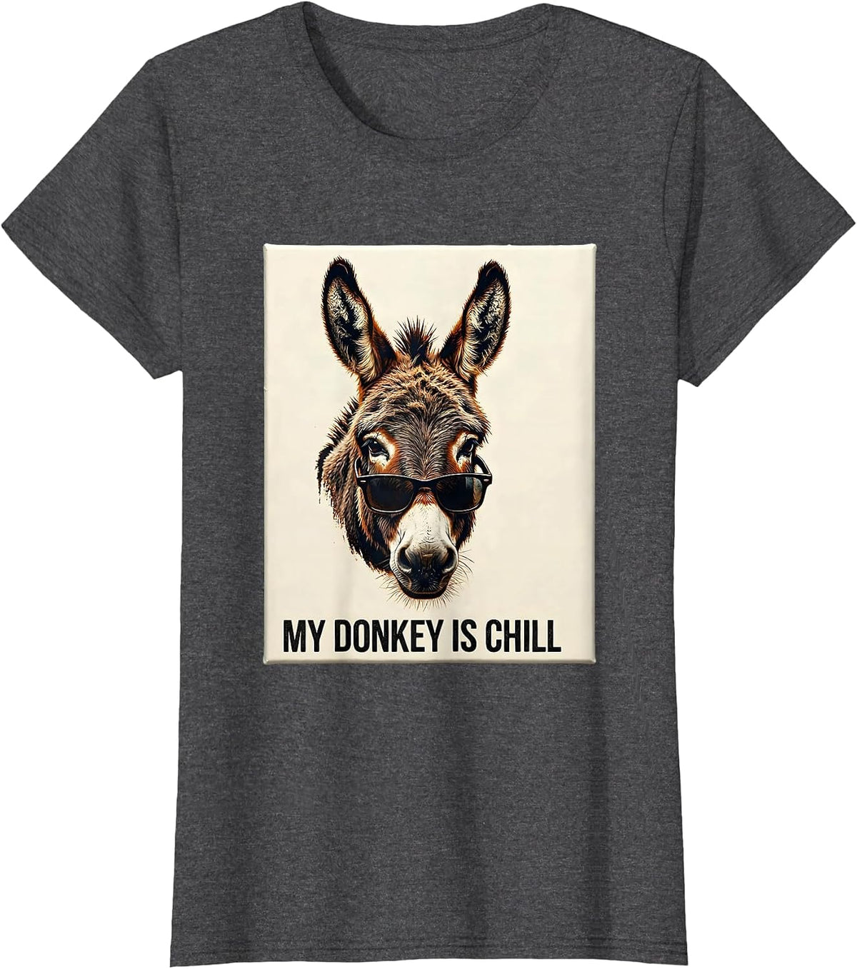 Women's My Donkey Is Chill Funny Animal Lover Rubber Stamp Humor T-Shirt - Dark Heather Grey