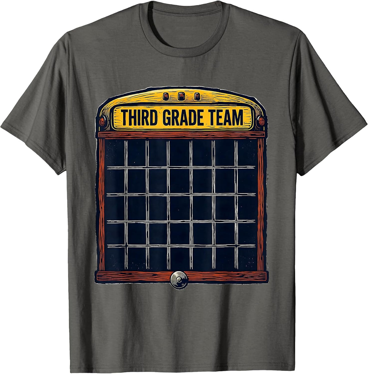 Men's Third Grade Team Linocut Classroom Calendar Board Teacher T-Shirt - Asphalt Grey