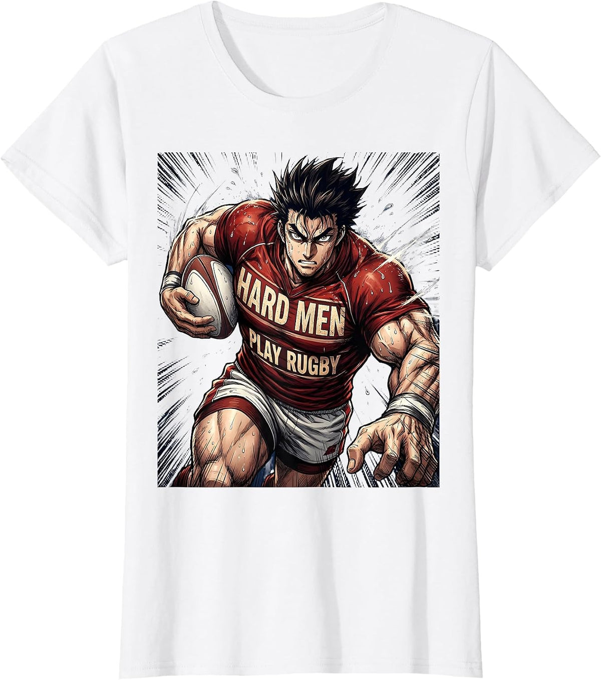 Hard Men Play Rugby Bold Graphic Design T-Shirt - White