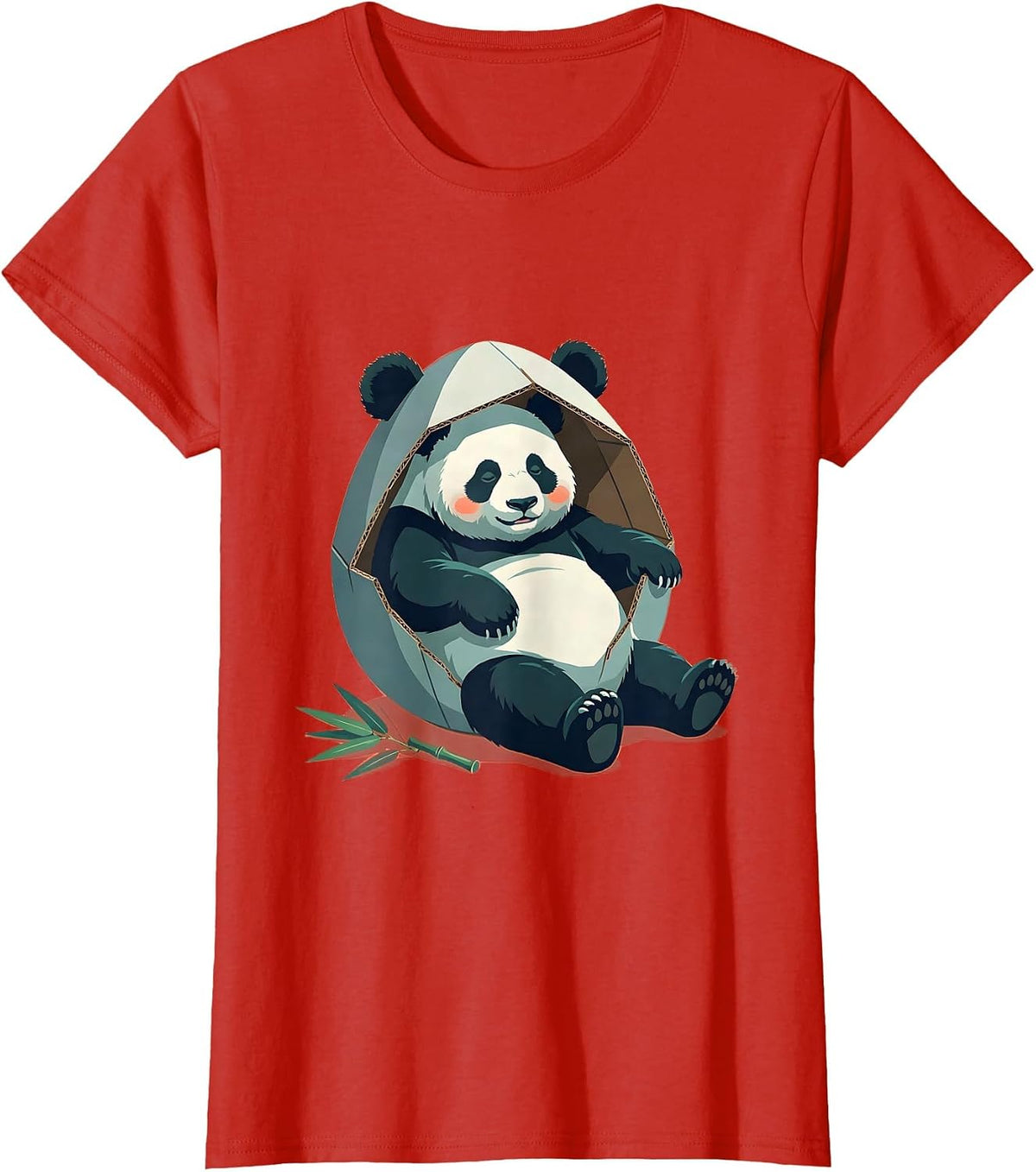 Women's Giant Panda Lounging Costume Humor Kawaii Animal Lover T-Shirt - Red