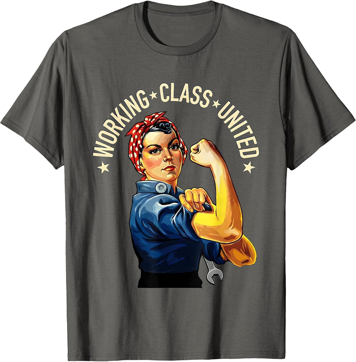 Working Class United Bold Tradeswoman Labor Day Union Worker T-Shirt - Asphalt Grey