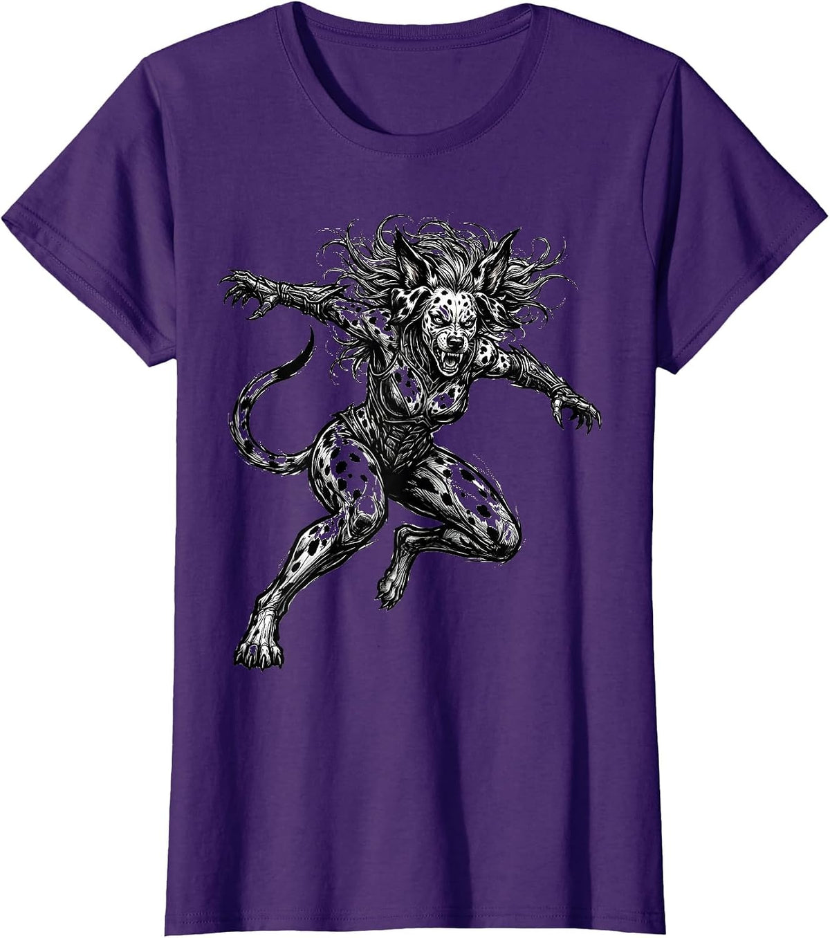 Women's Fierce Dalmatian Warrior Woman Graphic Tee T-Shirt - Purple