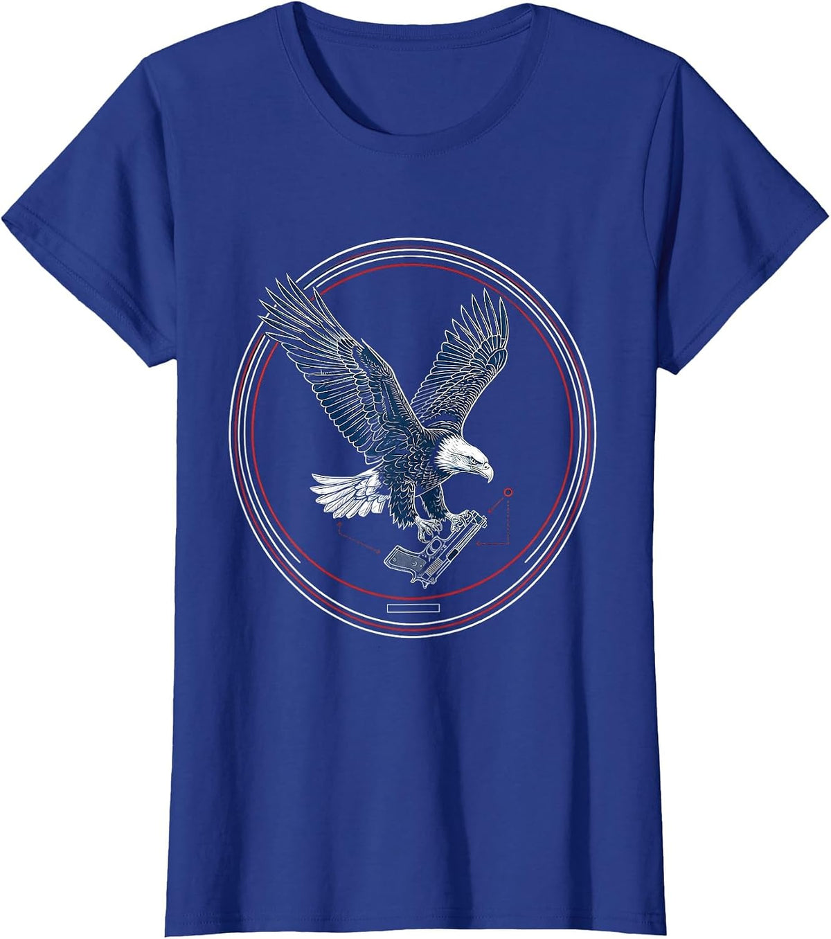 Women's Bald Eagle Diving With Pistol Patriotic Graphic T-Shirt - Royal Blue