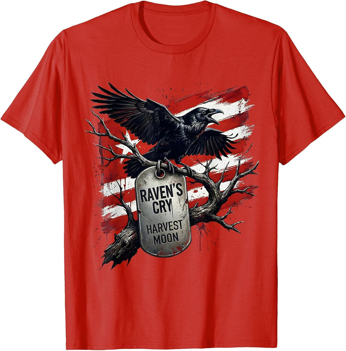 Men's Raven's Cry Harvest Moon Gothic Halloween Design T-Shirt - Red