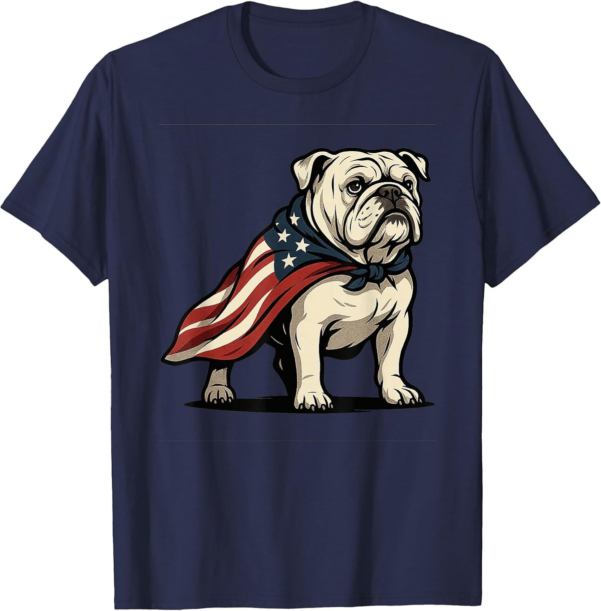 Patriotic Bulldog 4th of July Funny Dog Lover American Flag T-Shirt - Navy Blue