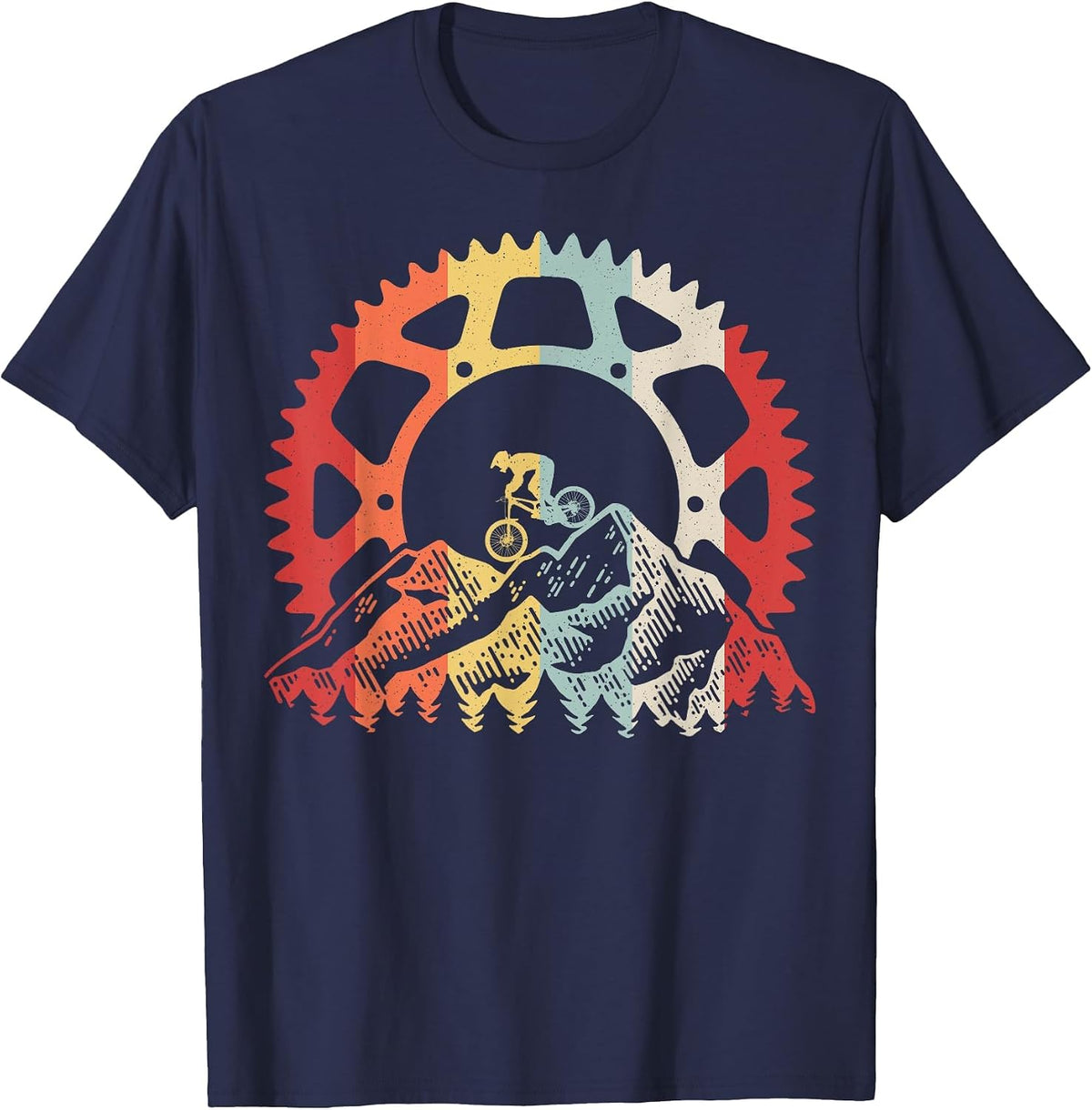 Mountain Biking Gear Retro Vintage MTB Bicycle Bike Rider T-Shirt - Navy Blue