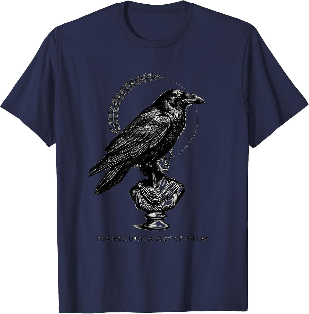 Perched Upon A Bust Of Pallas Gothic Literary Raven Edgar T-Shirt - Navy Blue