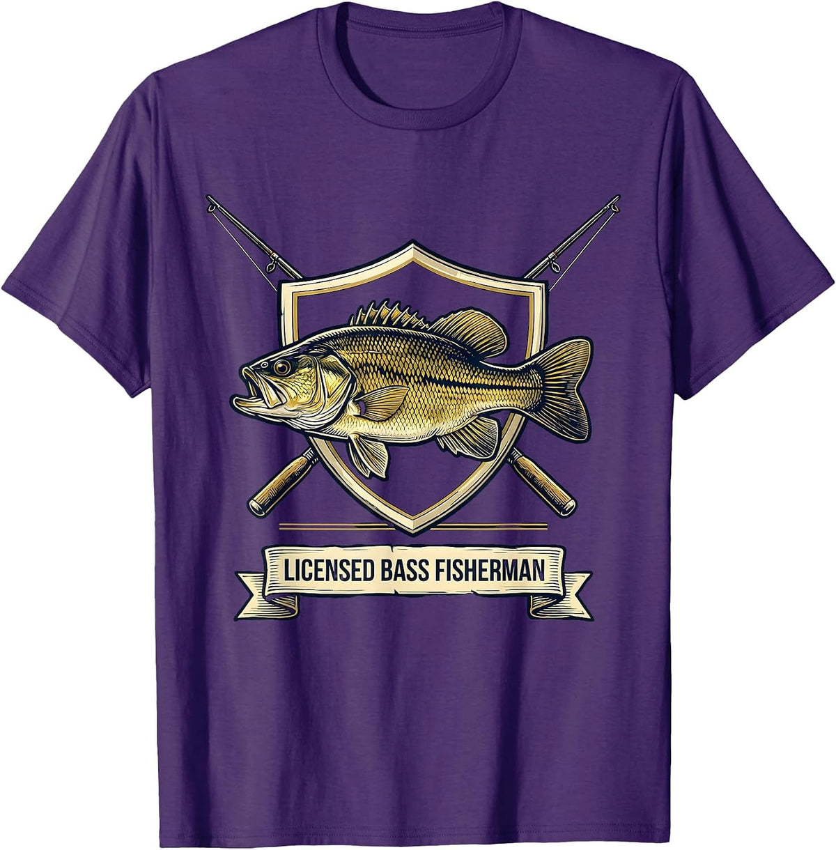 Licensed Bass Fisherman Funny Fishing Humor T-Shirt - Purple