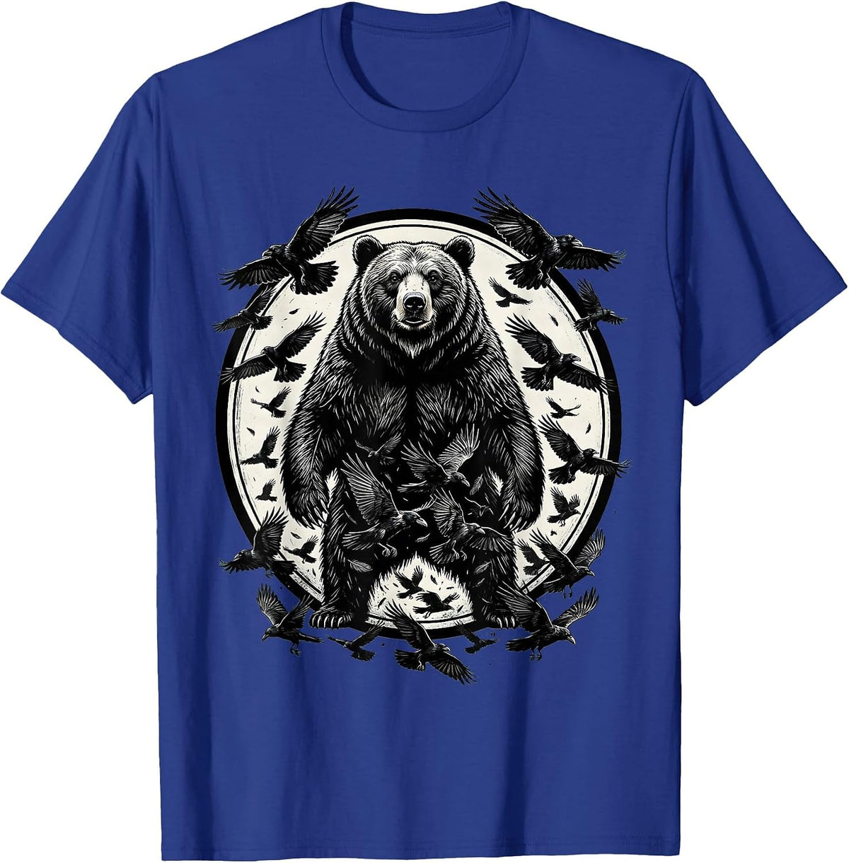 Men's Bear Dissolving Into Ravens Dark Nature Art T-Shirt - Royal Blue