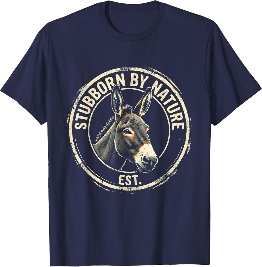 Stubborn By Nature Funny Donkey Halloween Costume Meme T-Shirt - Navy Blue