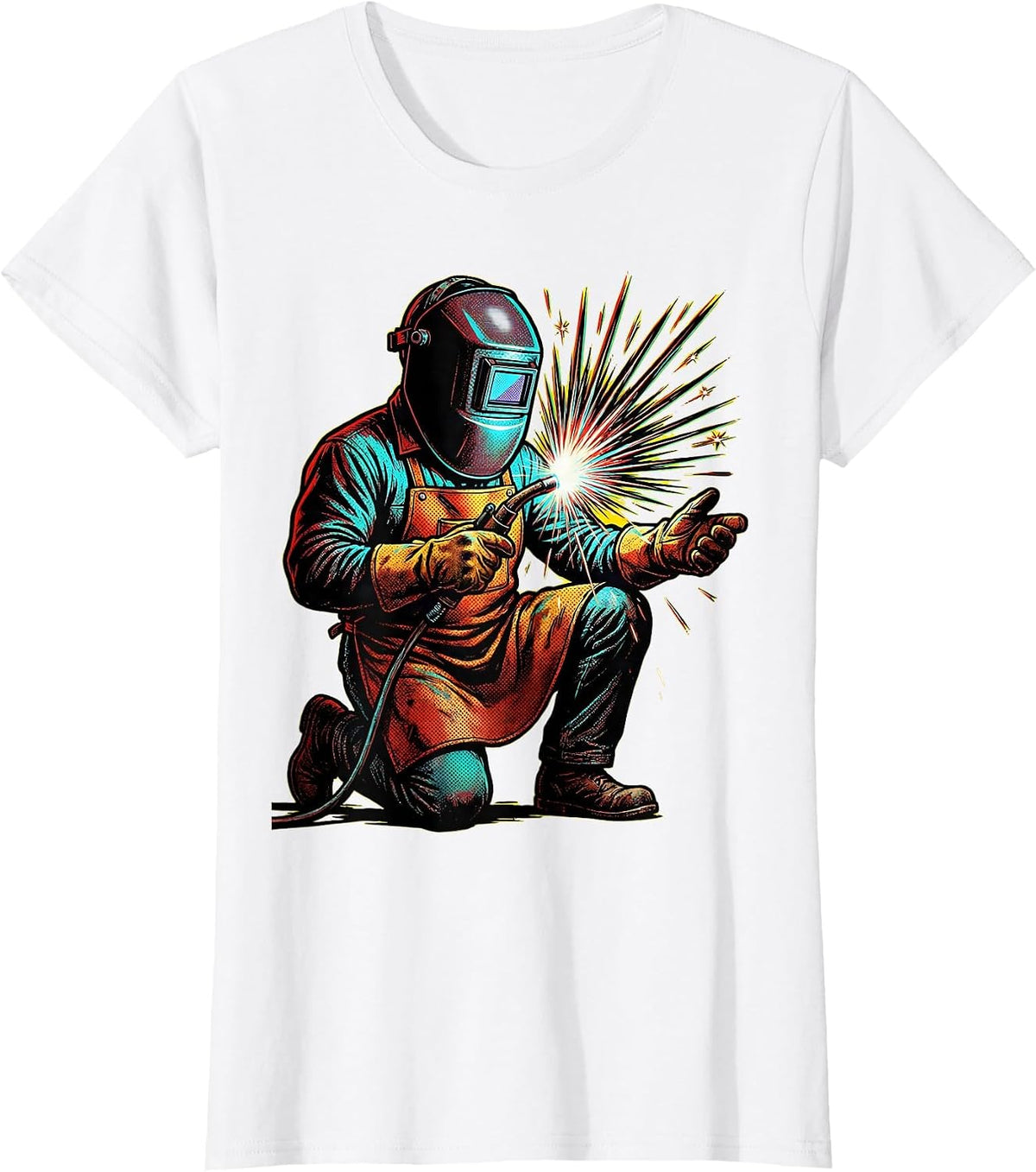 Women's Vintage Welder Kneeling Retro Welding Graphic T-Shirt - White