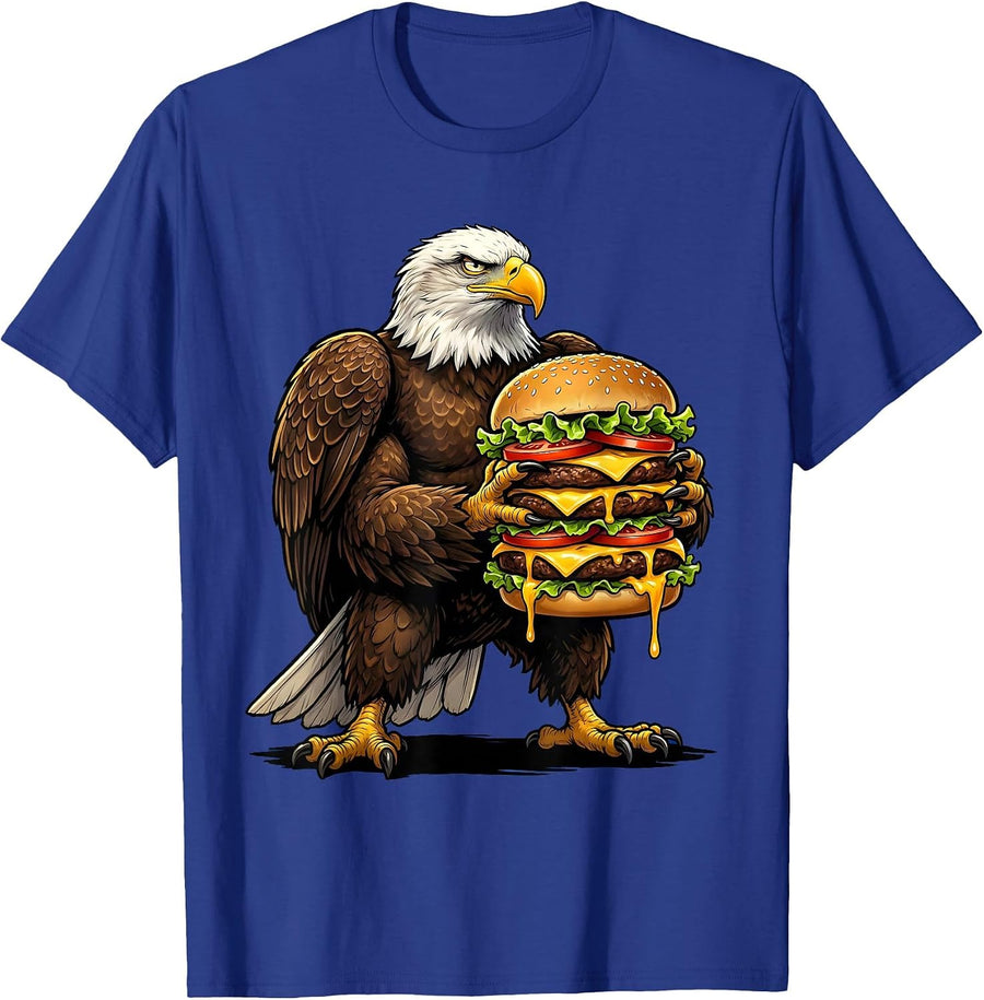 Bald Eagle Eating a Cheeseburger Funny Graphic T-Shirt - Royal Blue