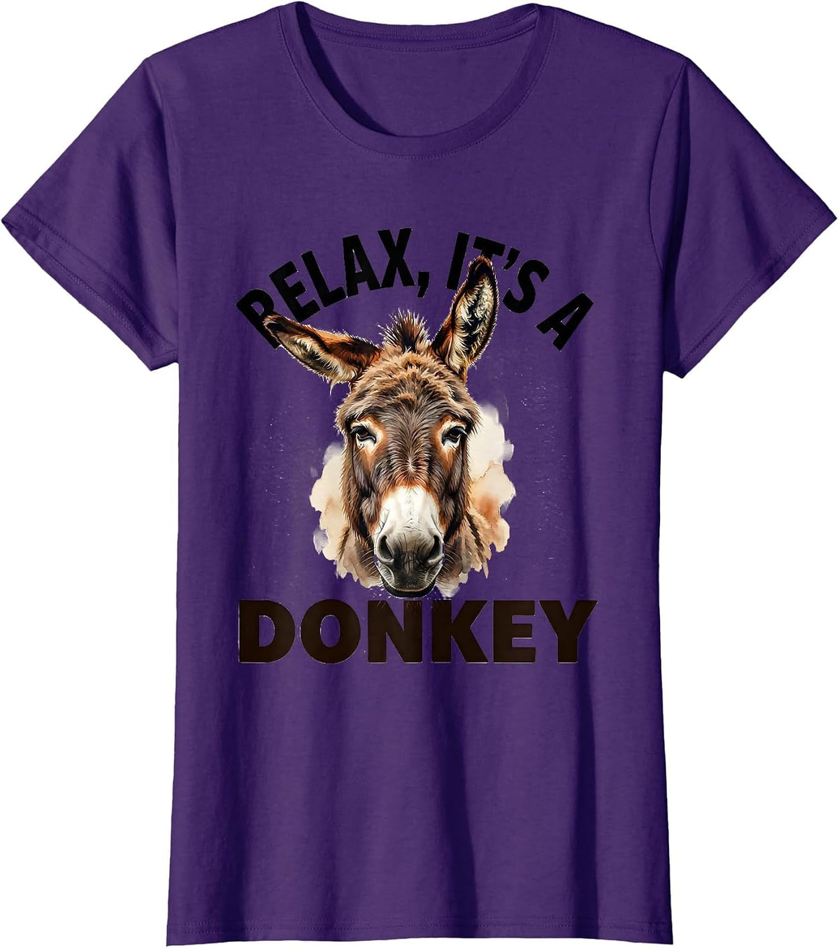Women's Relax, It's A Donkey Funny Watercolor Donkey Humor Novelty T-Shirt - Purple