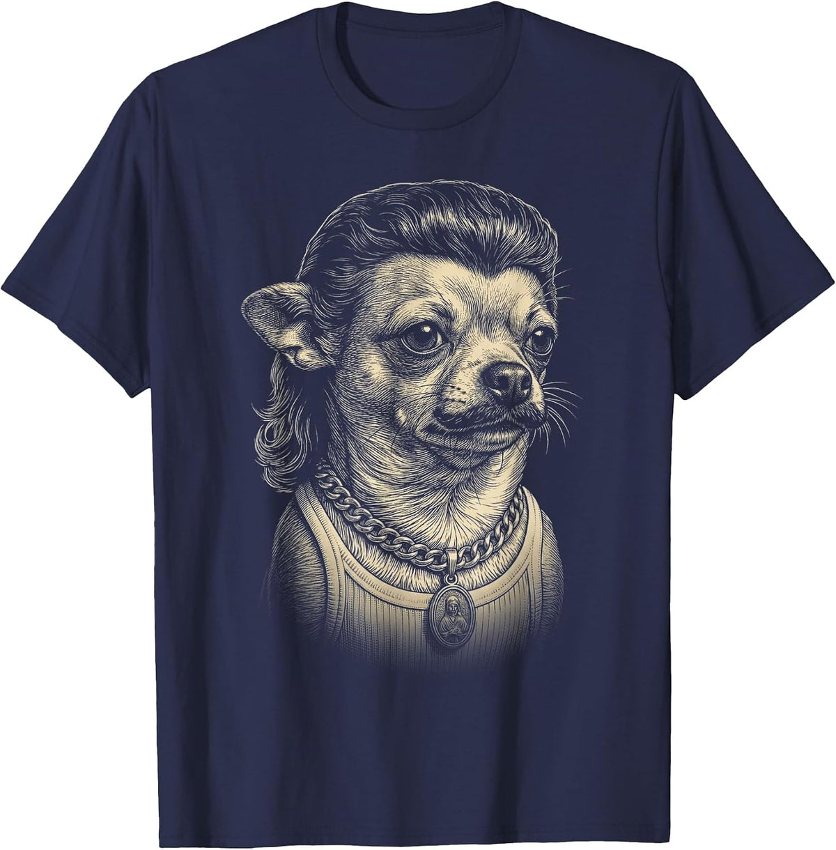 Mullet Chihuahua 80s Vintage Funny Chihuahua Dog Meme T-Shirt - Navy Blue