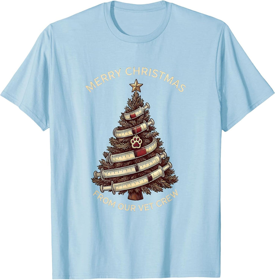 Men's Merry Christmas From Our Vet Crew Funny Vet Tech Crew T-Shirt - Baby Blue