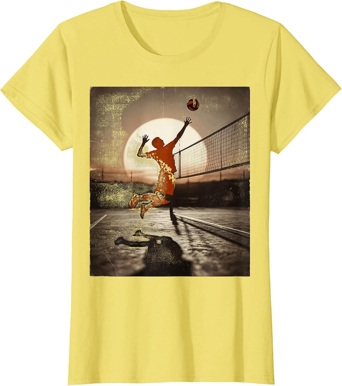 Volleyball Sunset Shadow Court Silhouette T-Shirt - Lemon Yellow