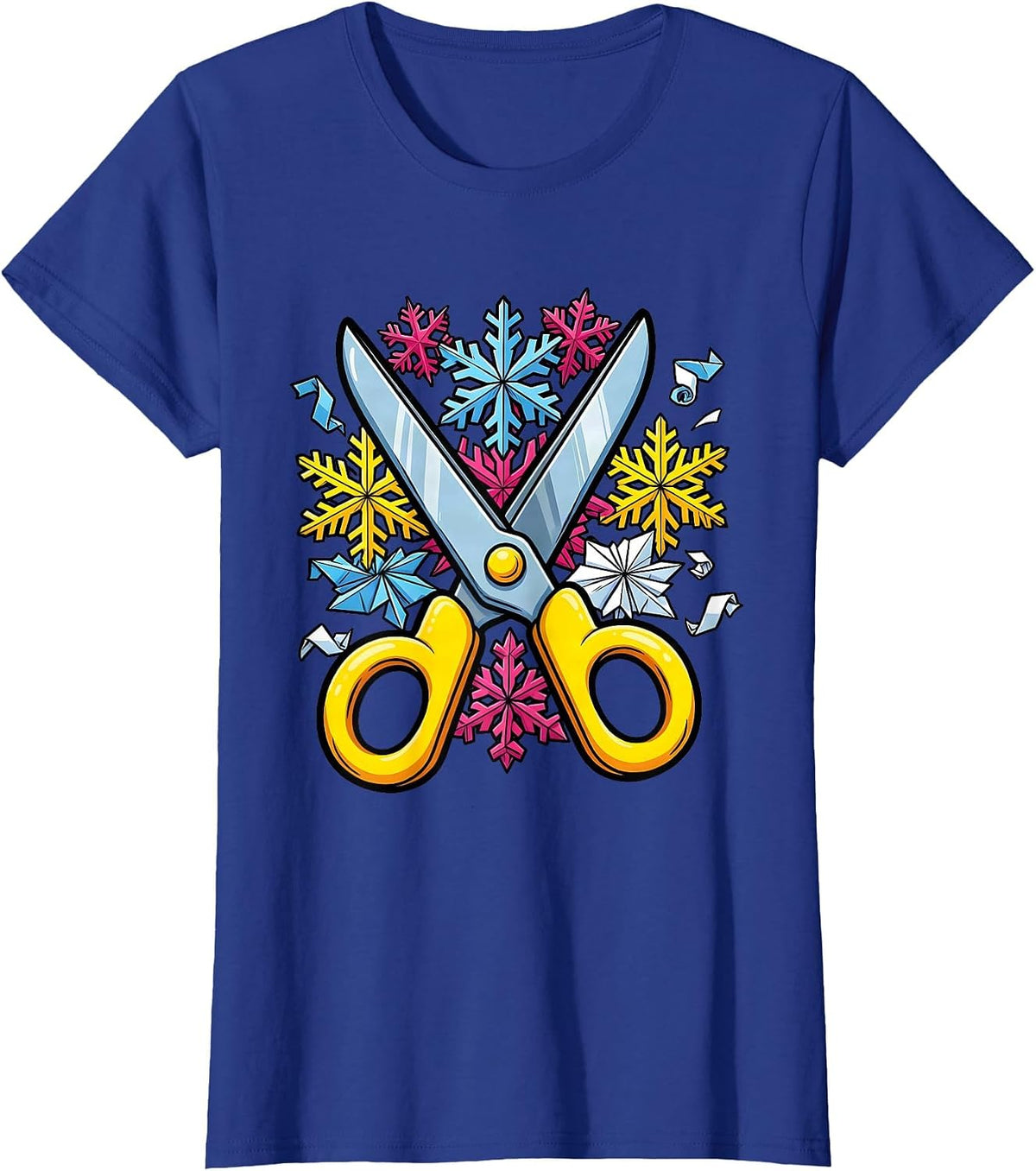 Women's Preschool Teacher Scissors and Snowflakes Design T-Shirt - Royal Blue