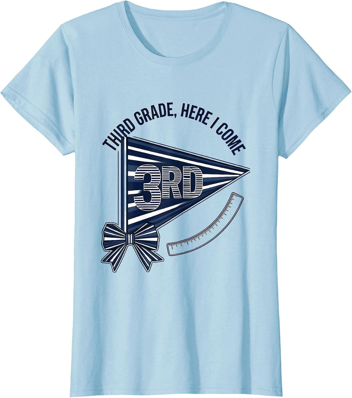 Women's Third Grade Here I Come Pennant Flag Back To School Girl T-Shirt - Baby Blue