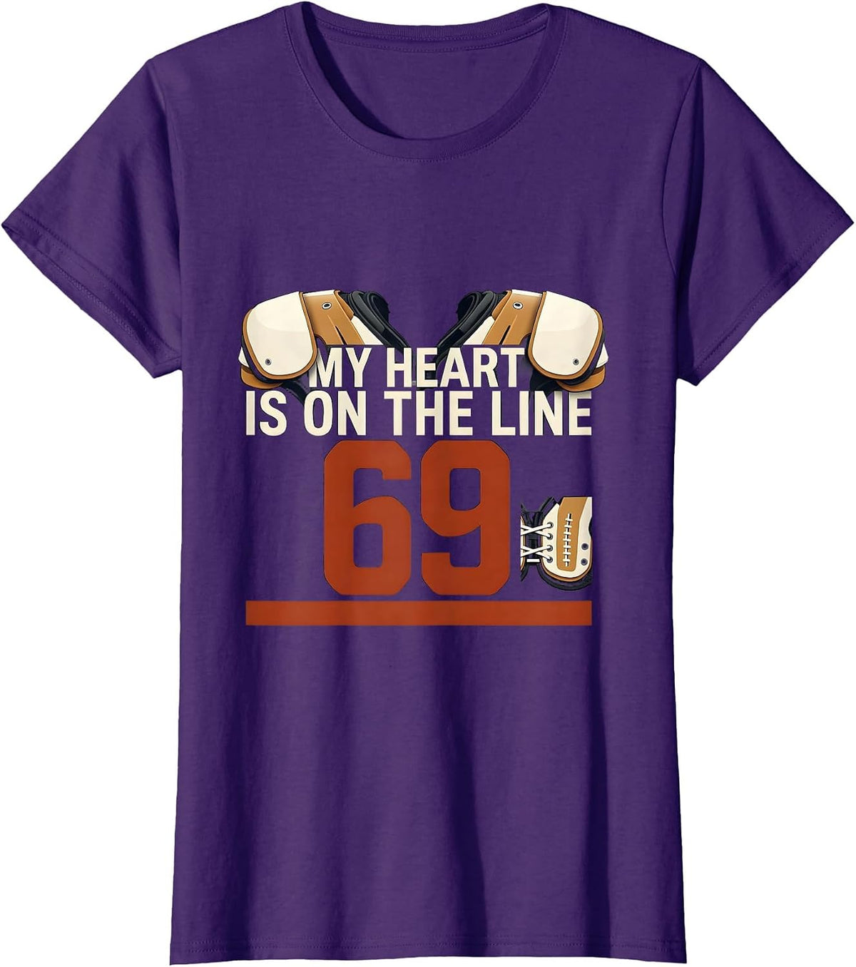 Women's My Heart Is On The Line 69 Football Lineman Mom Jersey T-Shirt - Purple