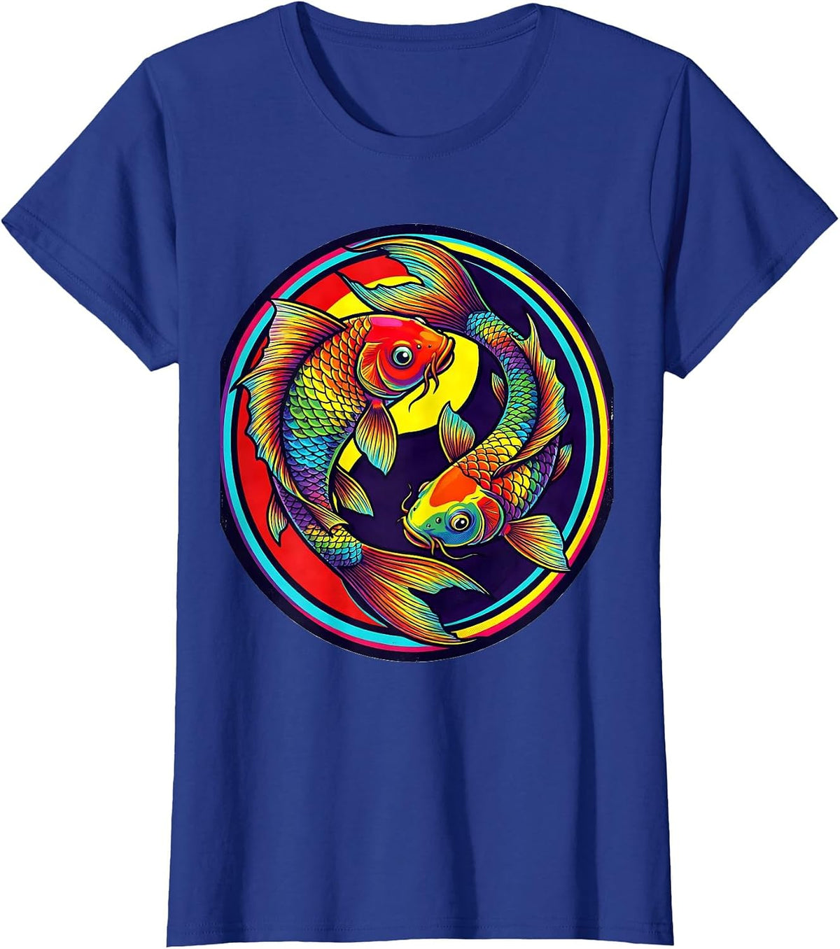 Women's Rainbow Koi Fish Circle Gay Pride Graphic T-Shirt - Royal Blue