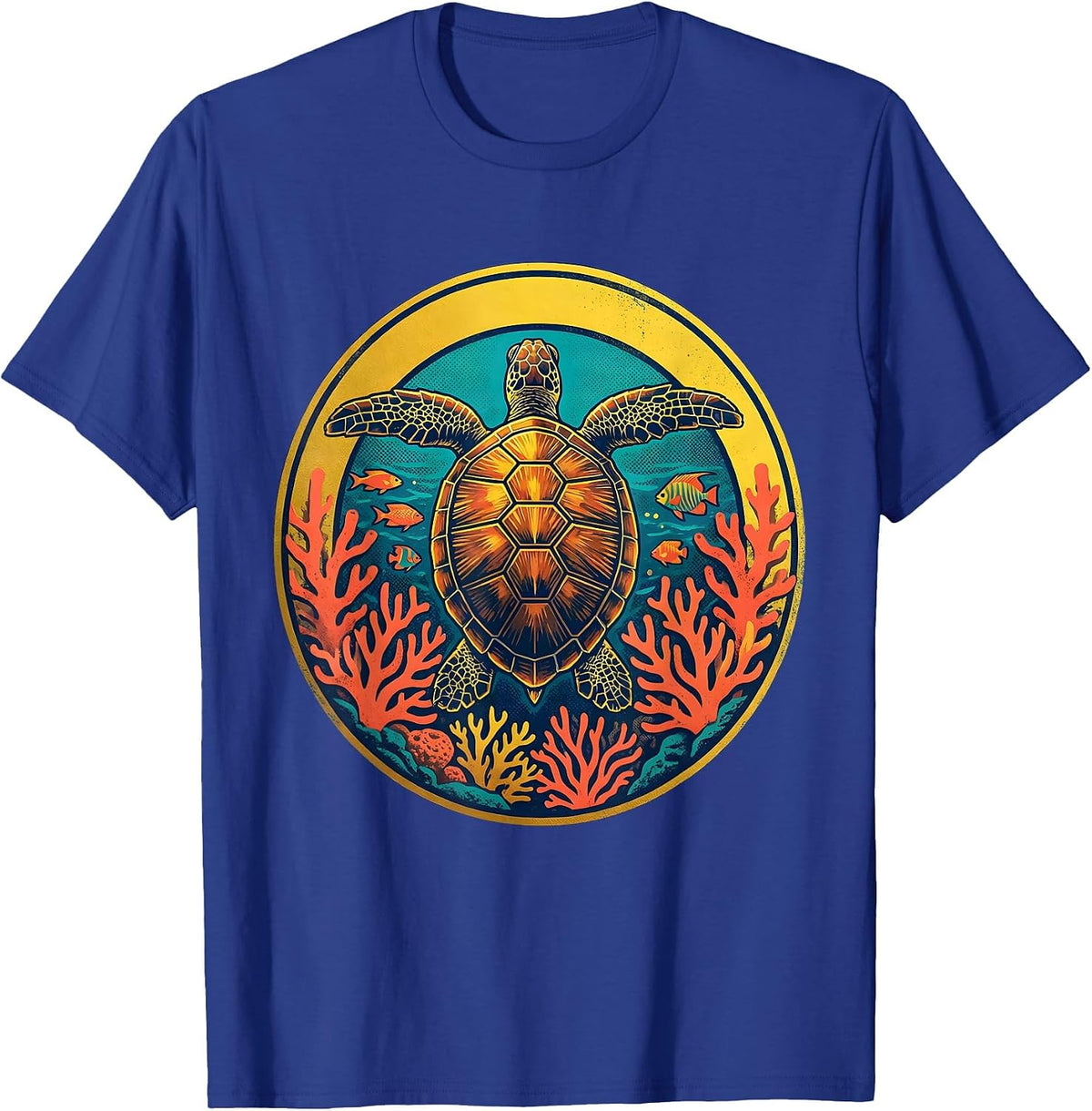 Men's Giant Sea Turtle Coral Reef Brazil Ocean Art T-Shirt - Royal Blue