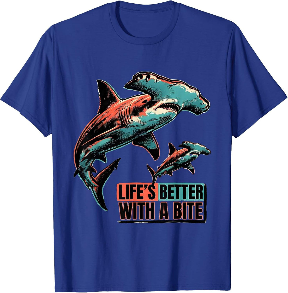 Men's Life's Better With A Bite Playful Shark Lover Ocean Wildlife T-Shirt - Royal Blue