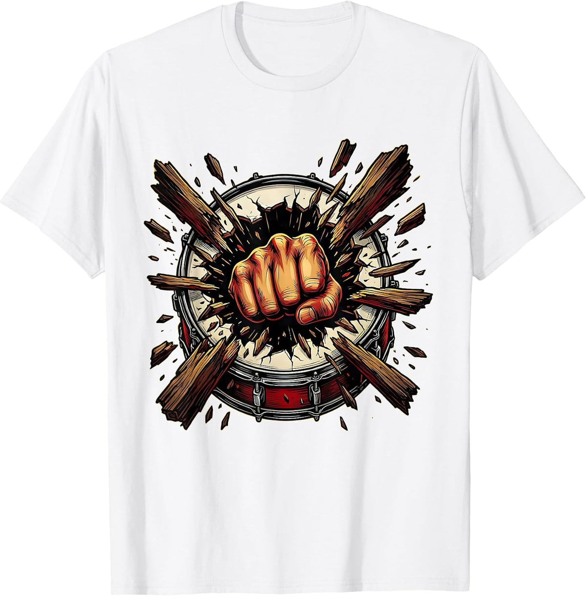 Men's Rock Fist Burst Bass Drum Graphic Tee T-Shirt - White