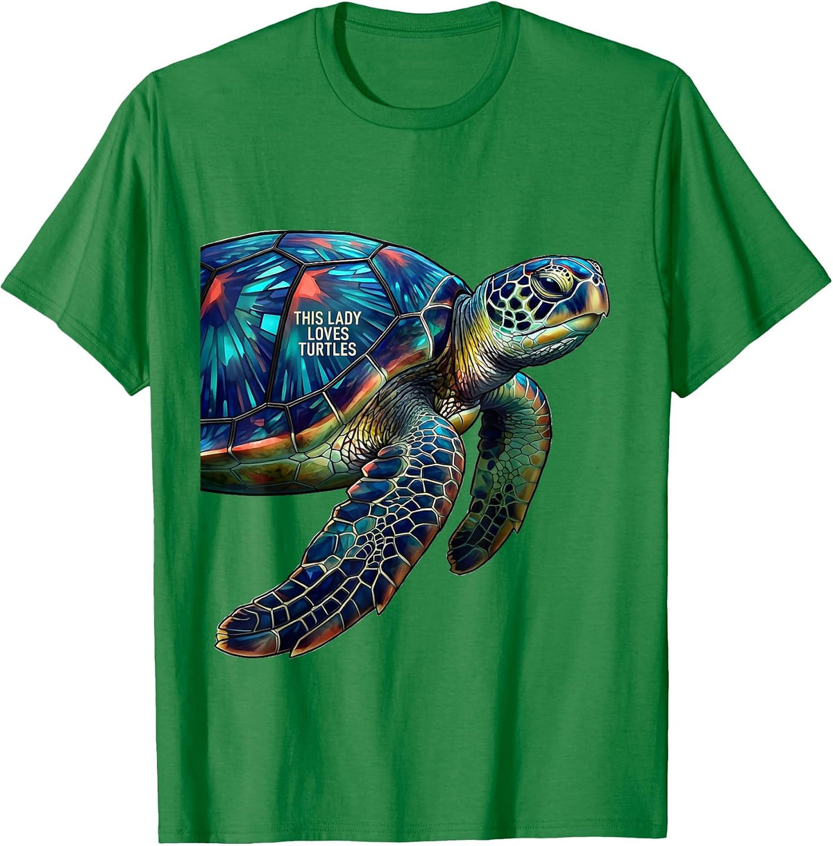 Men's This Lady Loves Turtles Stained Glass Mosaic Sea Turtle T-Shirt - Kelly Green