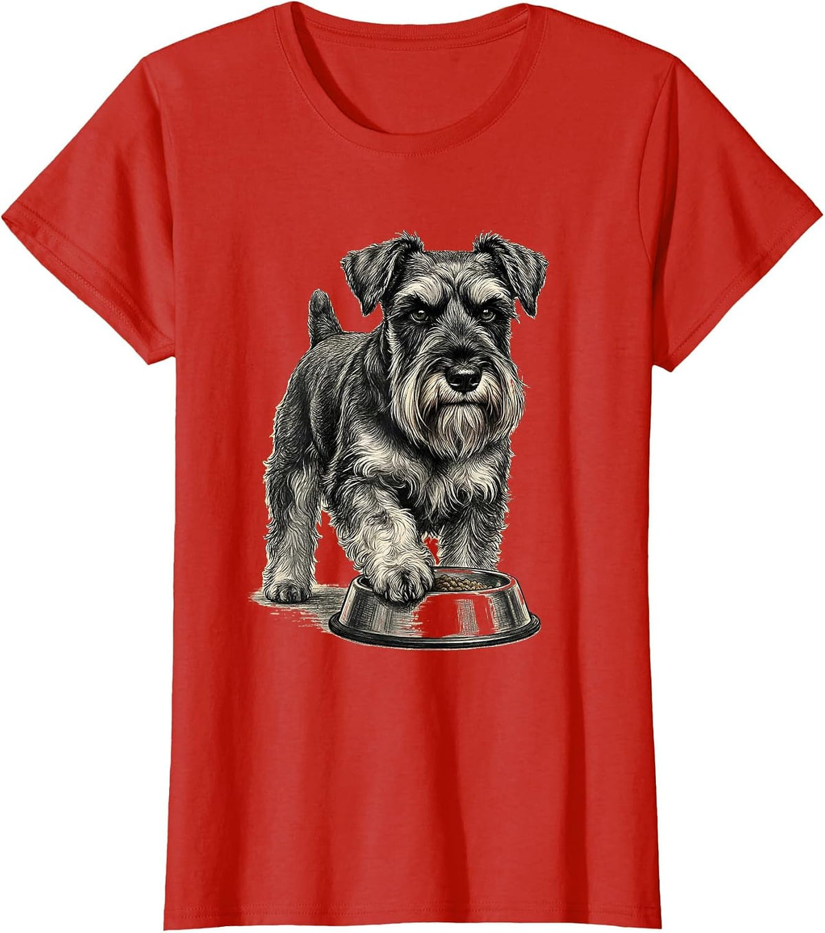 Miniature Schnauzer Guarded Food Bowl Humor T-Shirt - Red
