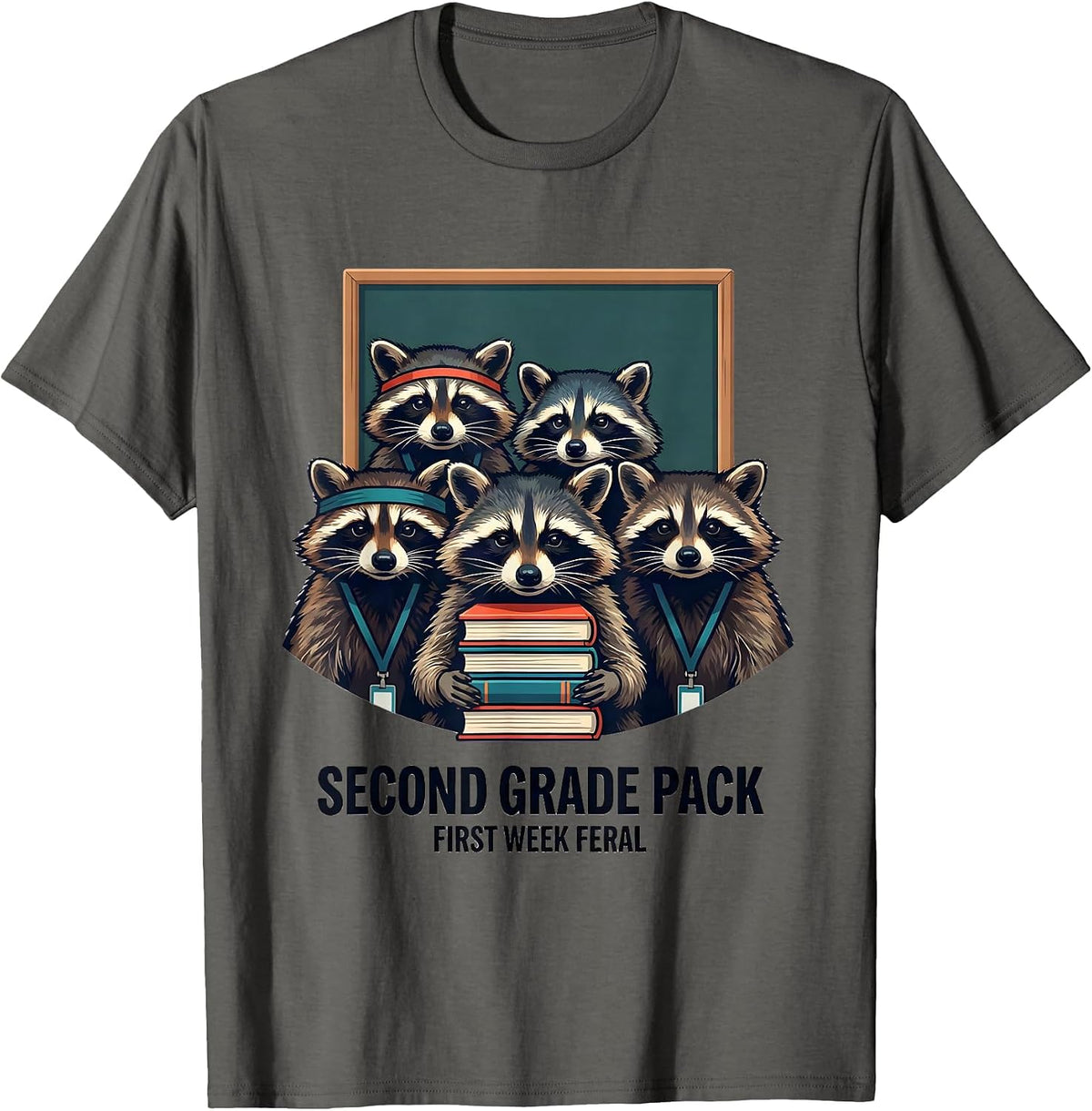 Men's Second Grade Pack First Week Feral Funny Teacher Back T-Shirt - Asphalt Grey
