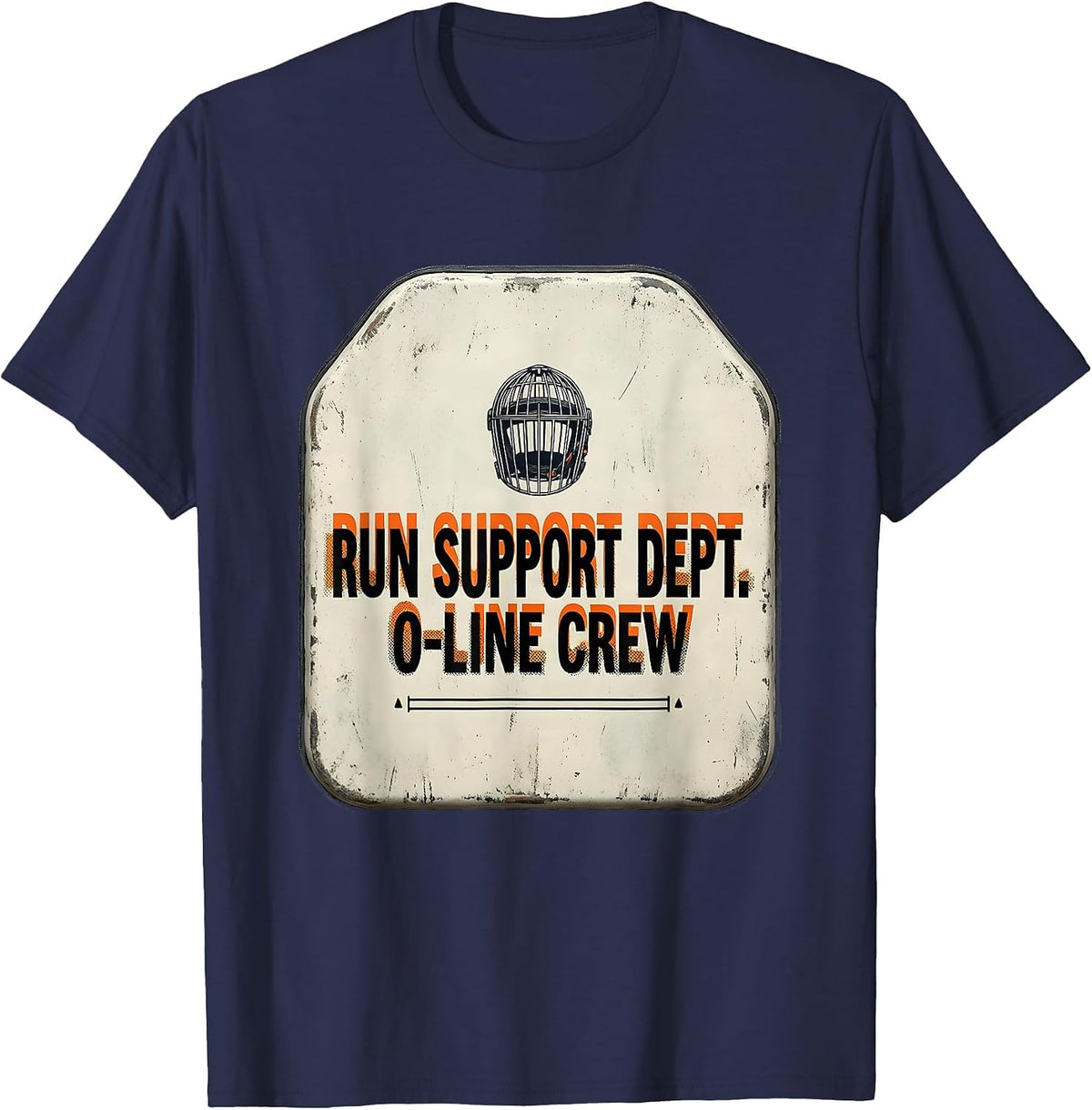 Men's Run Support Dept O-Line Crew Funny Football Lineman T-Shirt - Navy Blue