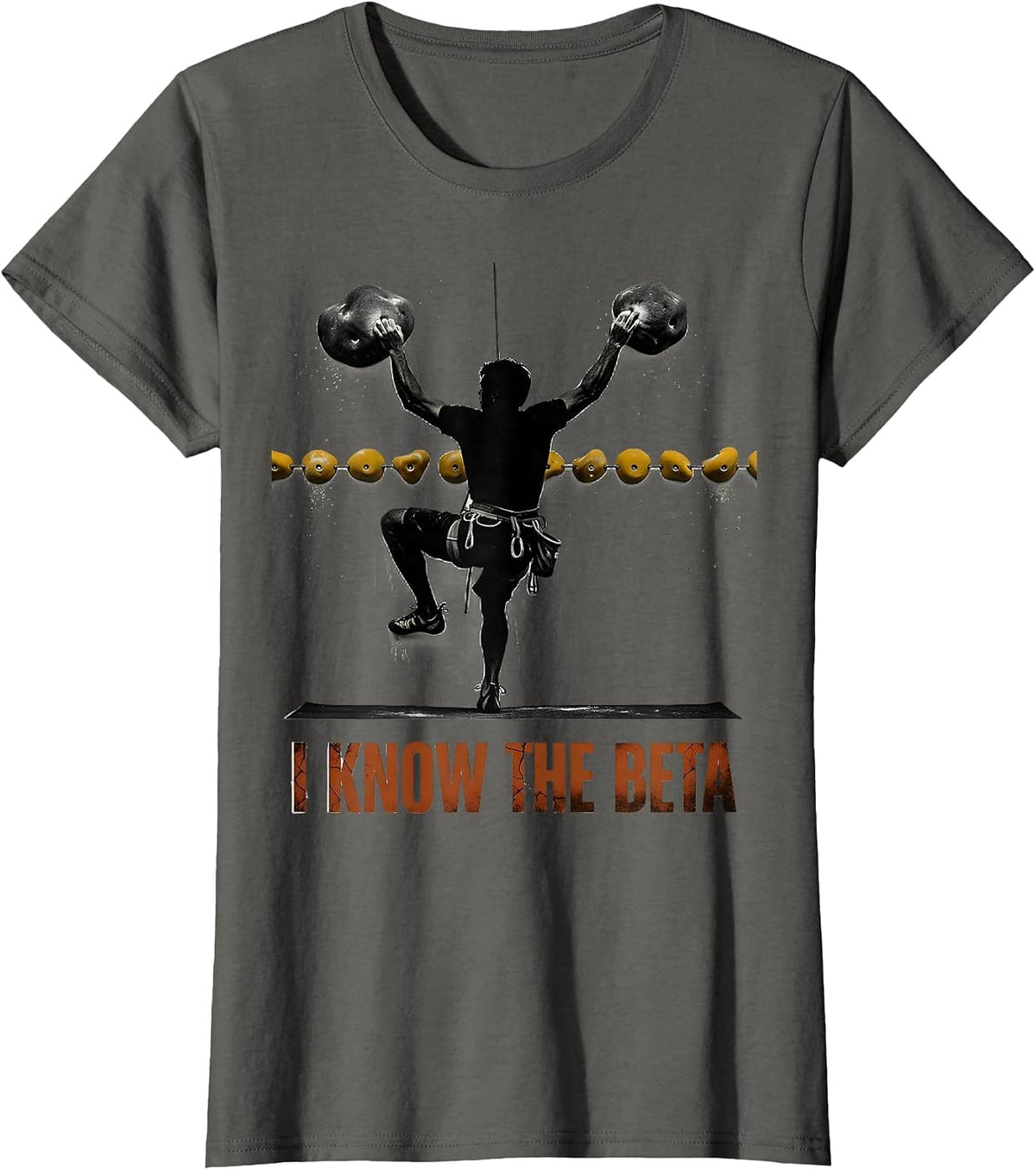 Women's I Know The Beta Distressed Funny Rock Climber Bouldering T-Shirt - Asphalt Grey