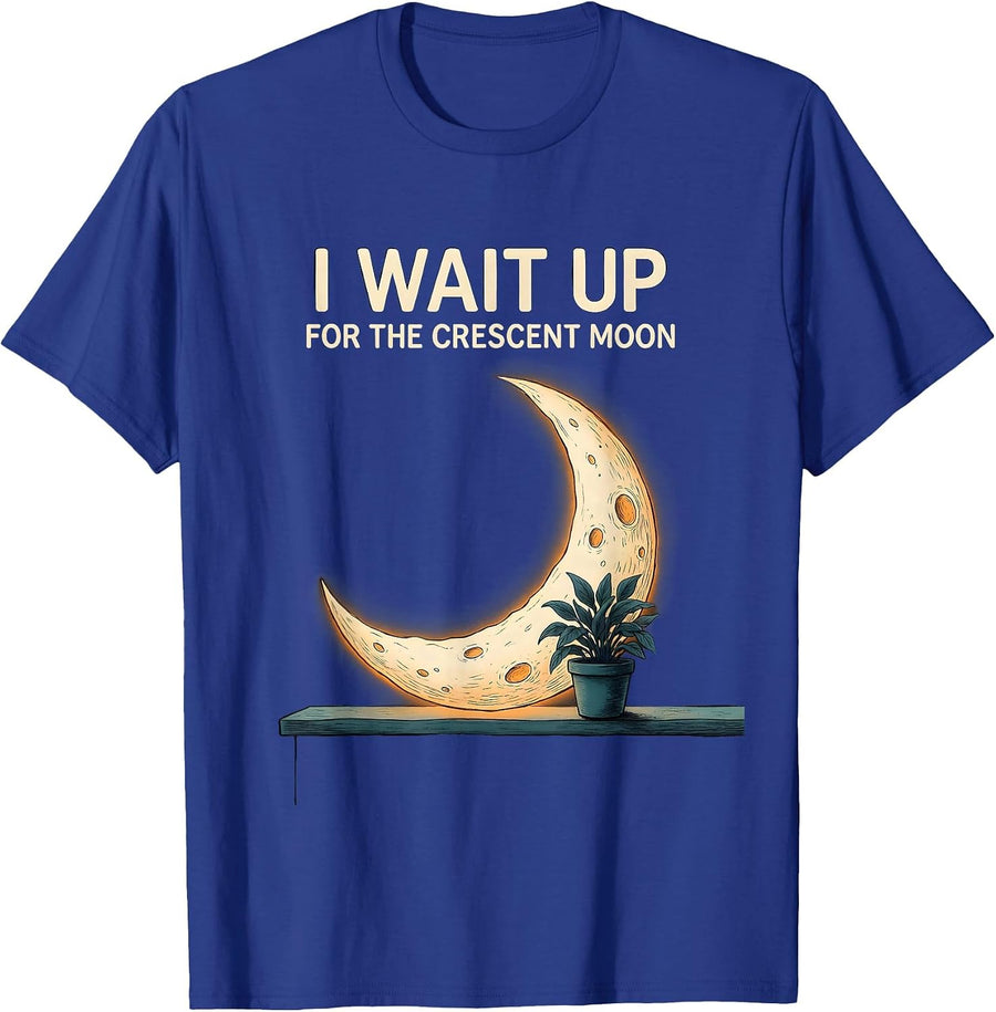 I Wait Up For The Crescent Moon Celestial Astronomy Lover T-Shirt - Royal Blue