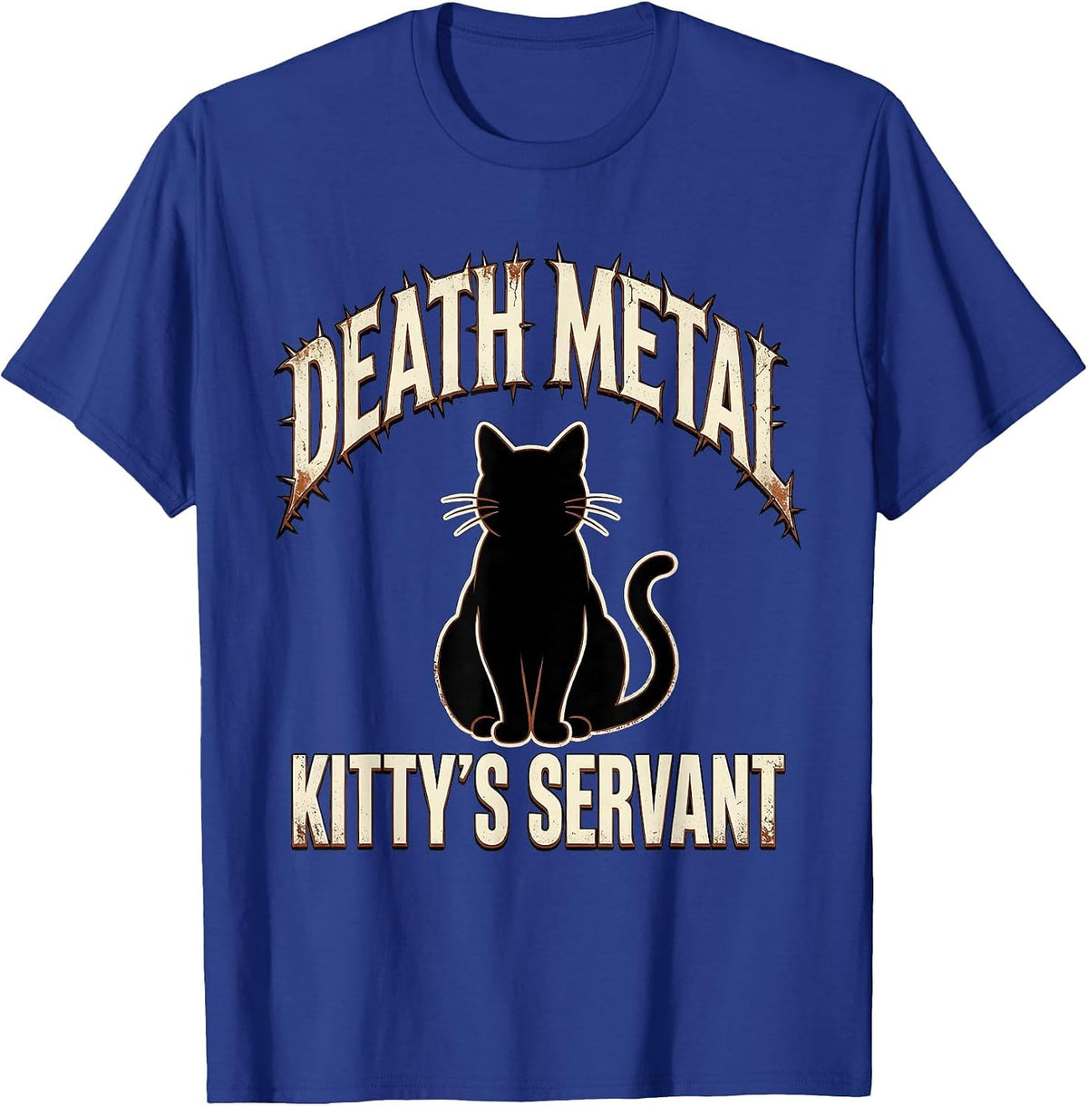 Men's Death Metal Kitty's Servant Distressed Funny Metalhead Cat T-Shirt - Royal Blue