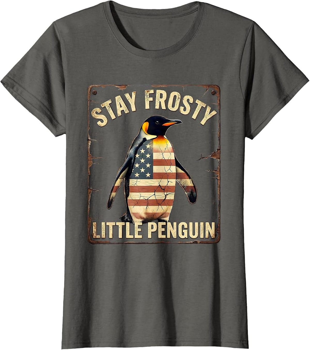 Women's Stay Frosty Little Penguin Cute Arctic Design T-Shirt - Asphalt Grey