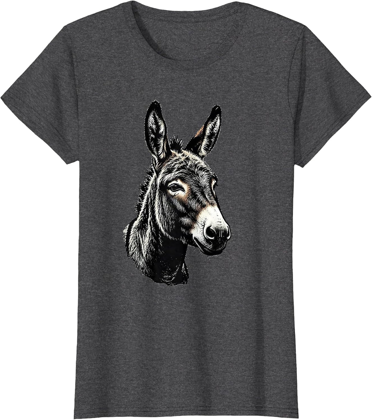 Women's Donkey Stamp Funny Farm Animal Quirky Humor T-Shirt - Dark Heather Grey