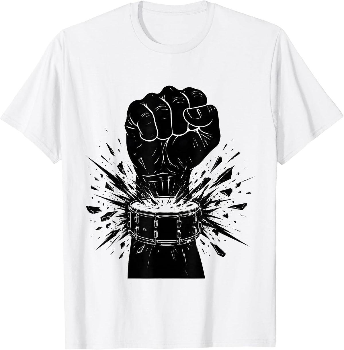 Men's Rock Band Fist Through Bass Drum Graphic T-Shirt - White