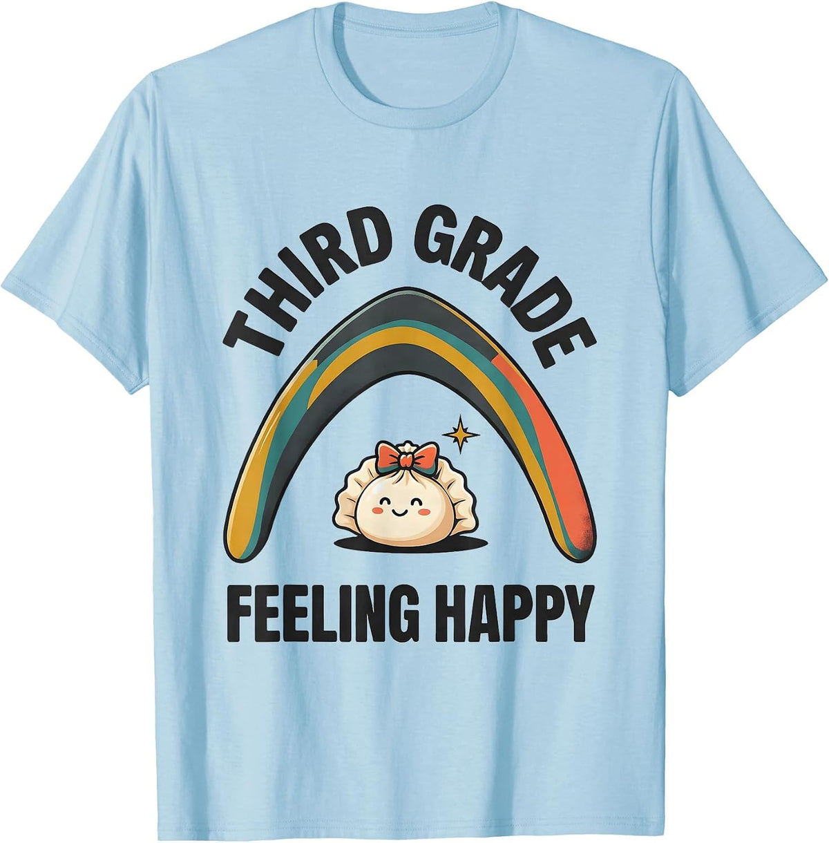 Men's Third Grade Feeling Happy Cute Kawaii Dumpling Back T-Shirt - Baby Blue
