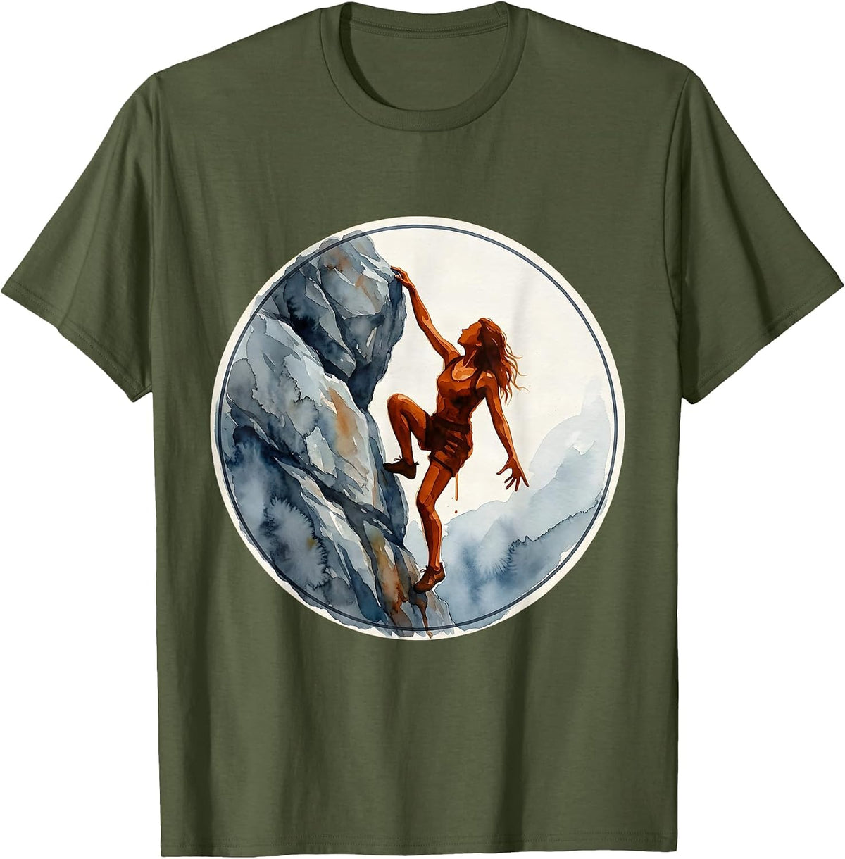 Solo Rock Climber Freedom Graphic Tee T-Shirt - Olive Green